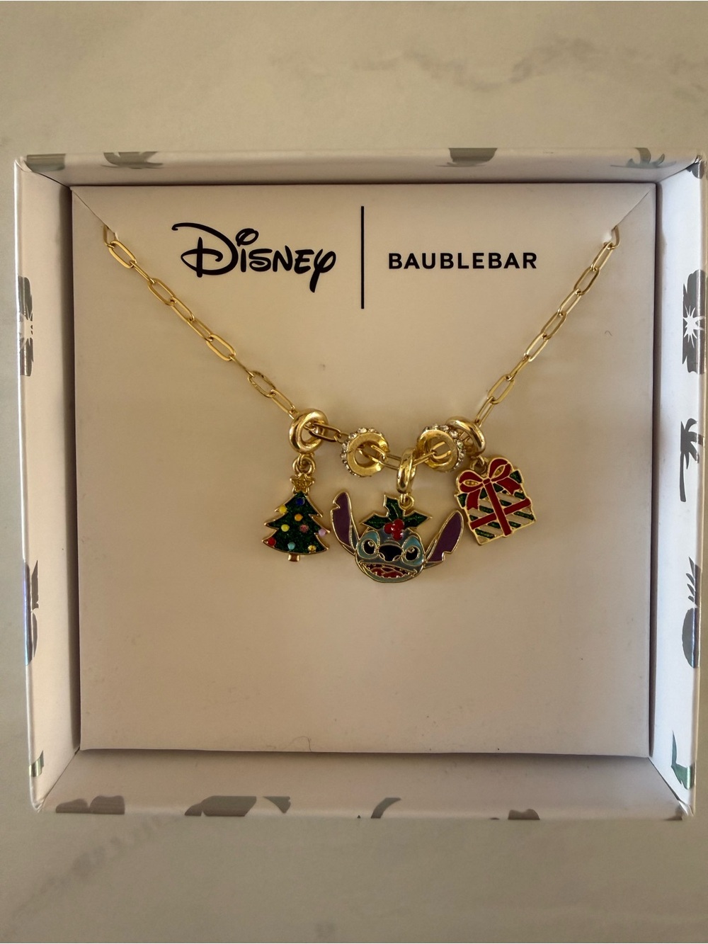 Disney + Baublebar Gold Holiday Stitch Necklace with Multiple Charms New in Box